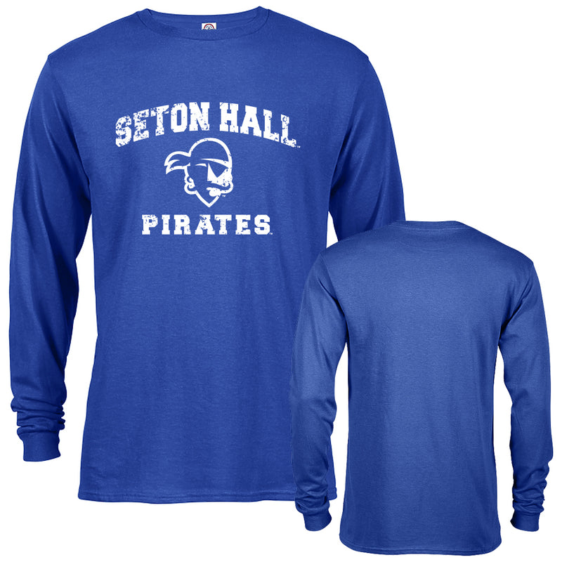 Seton Hall University Pirates Distressed Retro Logo Long Sleeve Adult T-Shirt