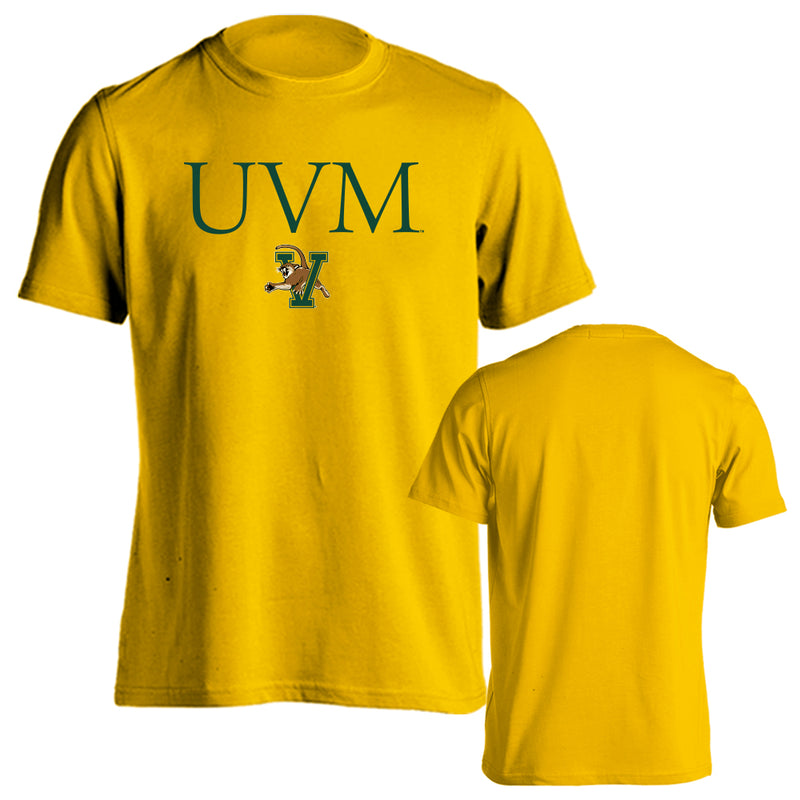 University of Vermont Catamounts UVM Initials Mascot Logo Short Sleeve T-Shirt