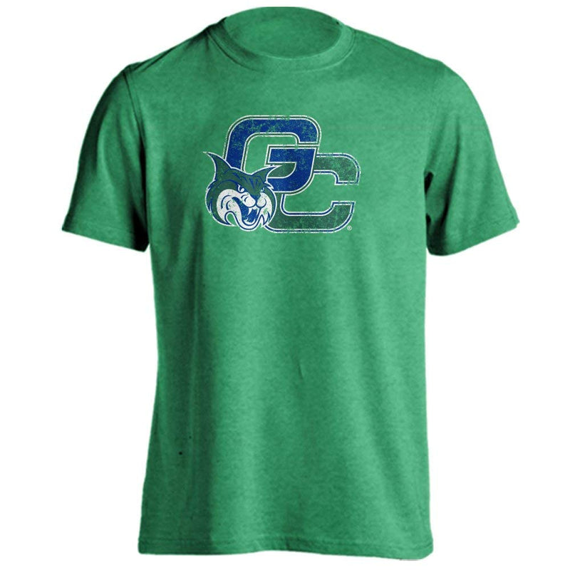 Georgia College GCSU Bobcats Distressed Interlocking GC with Mascot Logo Short Sleeve T-Shirt
