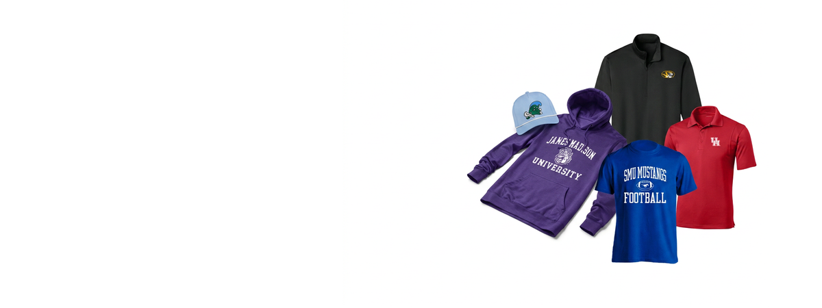 Officially licensed college hoodies, tees, polos and hats