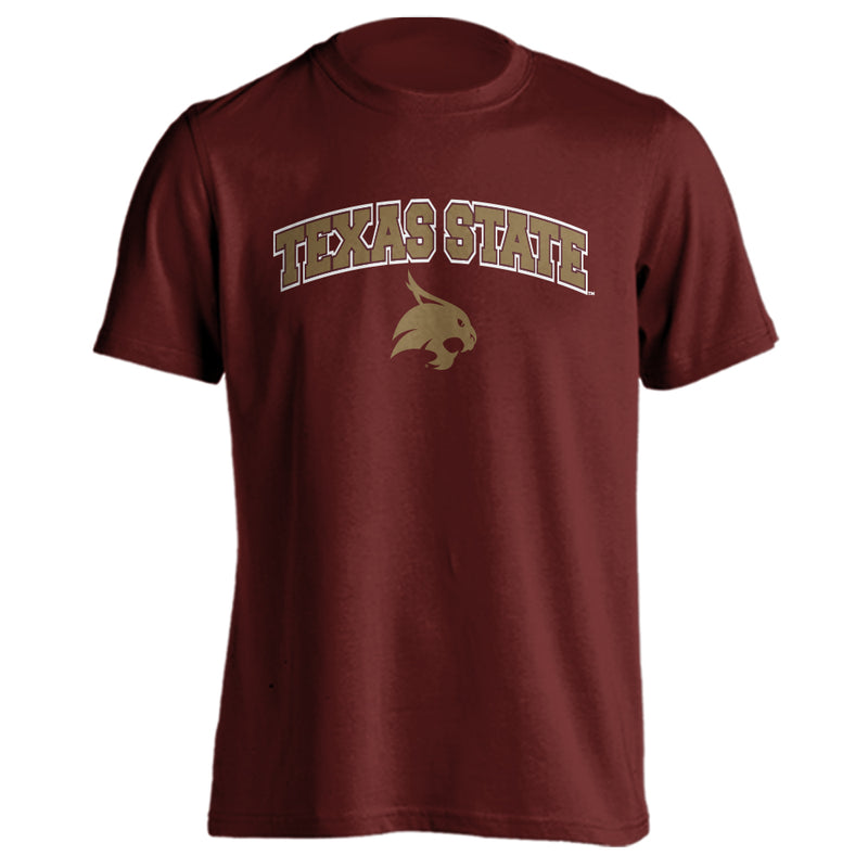 Texas State University Bobcats Arched Text with Mascot Tee Short Sleeve T-Shirt