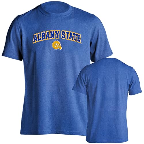 Albany State Golden Rams Arched Text with Mascot Logo Short Sleeve T-Shirt