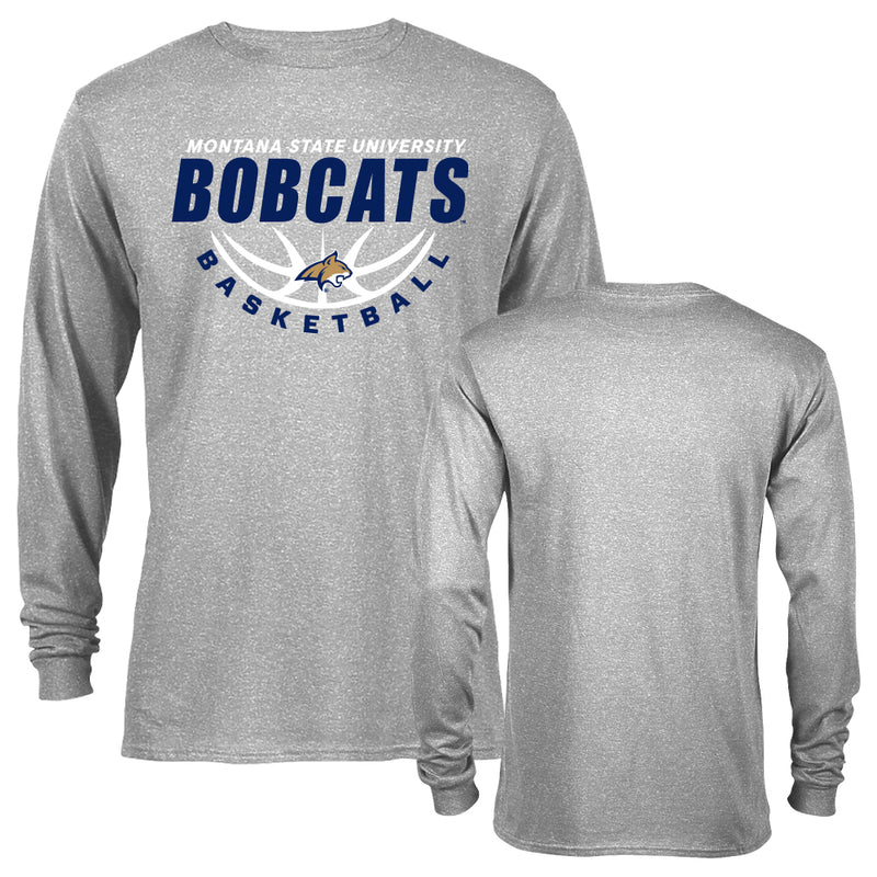 Montana State University Bobcats Basketball Laces Logo Long Sleeve T-Shirt