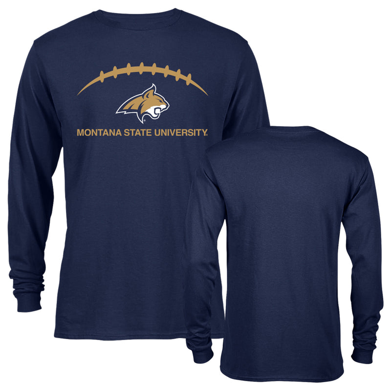 Montana State University Bobcats Football Laces Out Logo Long Sleeve T-Shirt