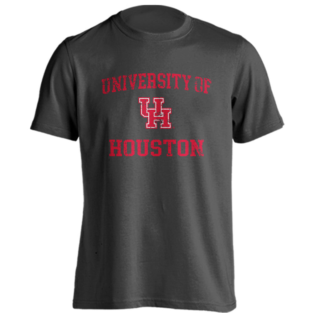 Houston Cougars Distressed Retro T-Shirt – Vintage Style College Tee, Charcoal Heather, Officially Licensed Fan Apparel