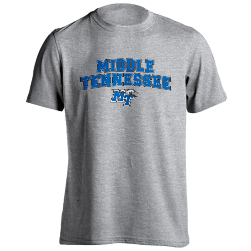 Middle Tennessee State University Blue Raiders Classic Arch Mascot Basic Short Sleeve T-shirt